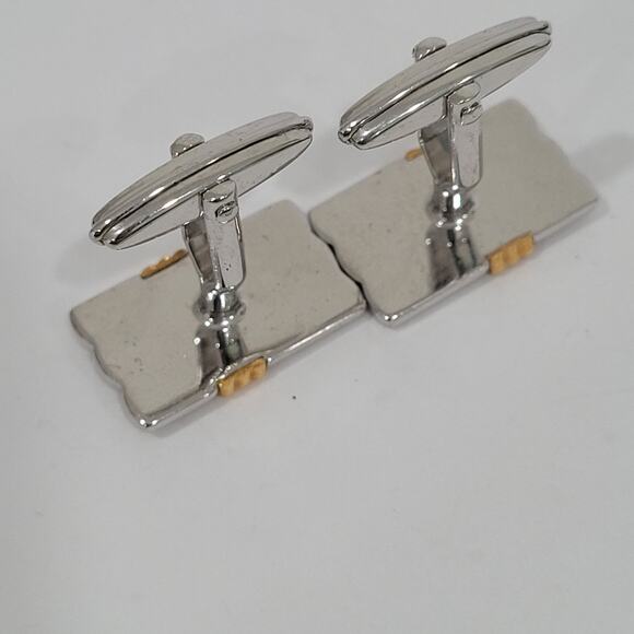 Dunhill Vintage Cufflinks Tie Clasp Clip Bar Set Silver Gold Striped Logo Box - Picture 11 of 16